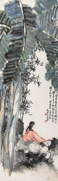 吴待秋 乙亥（1935年）作 竹石仕女 立轴